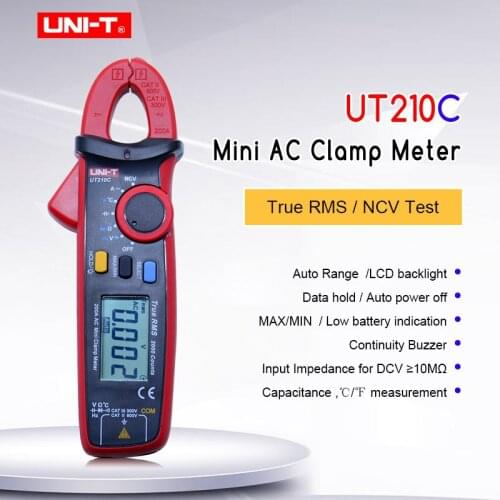 UNI-T UT210C True RMS Mini Clamp Meter;Auto-Range Digital Multimeter;AC Current AC/DC Voltage ohm Capacitance Temperature tester