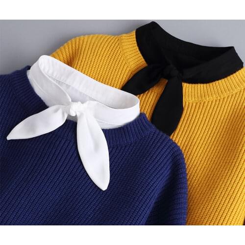 Fashion Bowknots Fake Collar Tie Ladies White Shirt Detachable False Collar Lapel Blouse Top Decor Clothes Accessories