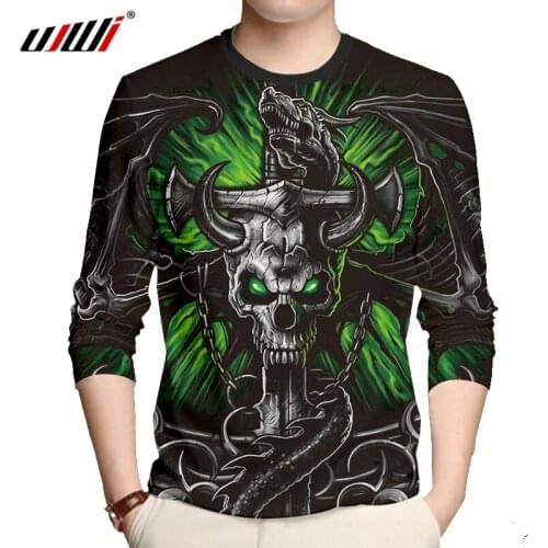 UJWI Skull Head Sword 3D Printed Dragon Long Sleeve Tshirts Cool Loose Short Sleeve Skeleton Long T-shirt Mens Long Sleeve Top