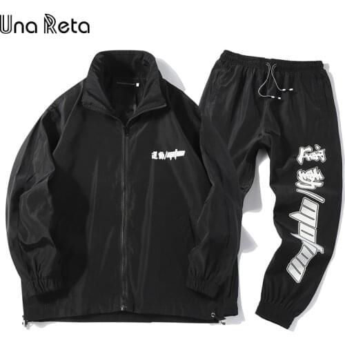 Una Reta Men Sets 2021 New Mens Clothing Hip hop Print Couple Sports Suit Jacket Coat+Pants Two Sets Tracksuit Men Streetwear