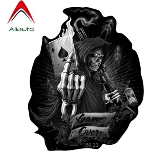 Aliauto Horror Car Sticker Game Over Skull Spades K Playing Cards Decor Vinyl Decal Cover Scratches for Lada Kia Mazda,16cm*13cm