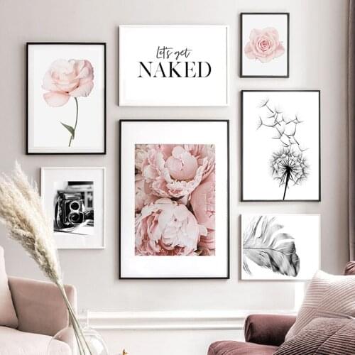 Rose Black & white Camera Dandelion Feather Wall Art Canvas Painting Nordic Poster And Print Wall Picture For Living Room Decor