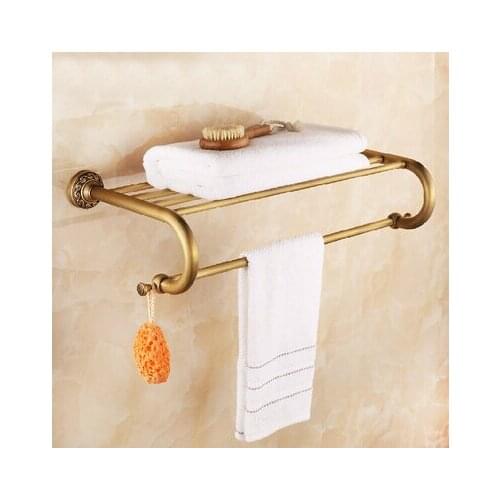 Vidric Art carved Wall Mounted double tier total brass material Europe style Bathroom shelves bathroom accessories towel rail