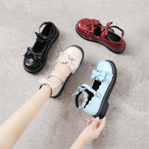 Lolita Shoes Round Head Double Bowknot Shoes Japanese JK Platform Shoes D857