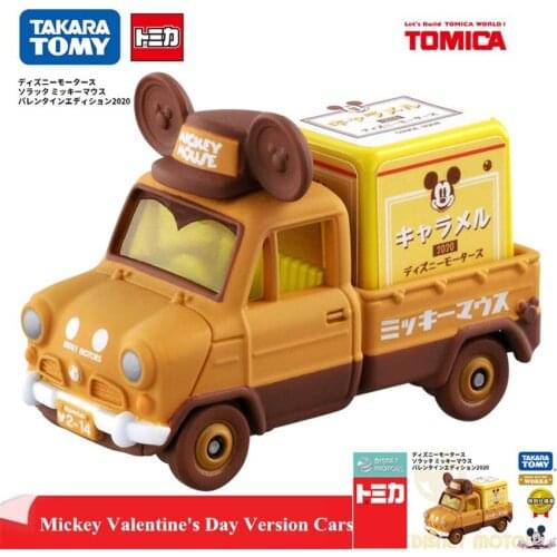 Original Takara Tomy Mini Disney Minivan Mickey Valentines Day Metal Diecast Vehicle Toys Kids Model Kit Toys 146391