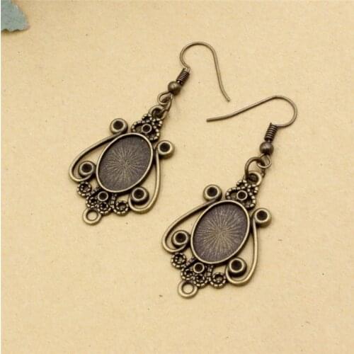 Fit 10x14mm Cabochons Oval Flower Blank Setting Bezel Blank Cabochon Earring Base For DIY Earring Gift 10 Pairs/lot K05496