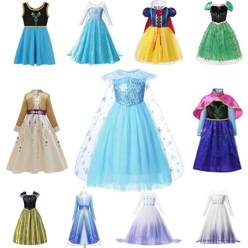 Anna Elsa Dress Up Fancy Clothes Girl Floral Birthday Party Gown Children Kid Snowflake Halloween Princess Dress Cosplay Costume