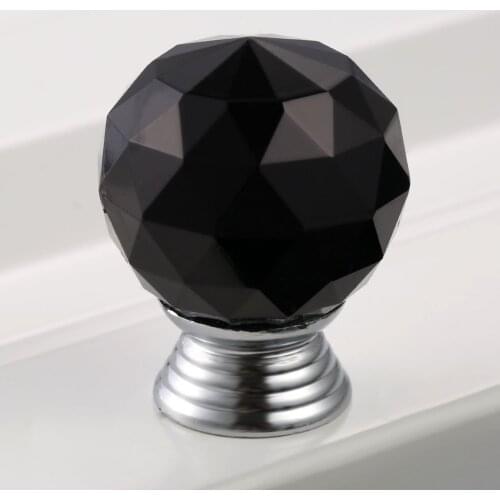 1set Clear/Black Diamond handle Crystal Glass ball knob 30mm White furniture parts hardware kitchen Cabinet Drawer Pull screws