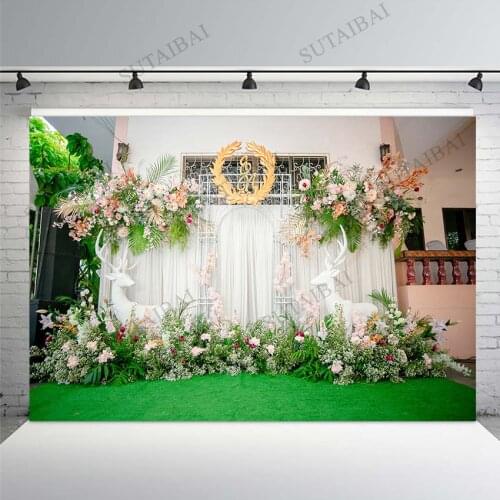 Flower Deer Wedding Background Stand Marriage Party Custom Vinyl Photography Backdrops for Photo Studio Photographic Photocall