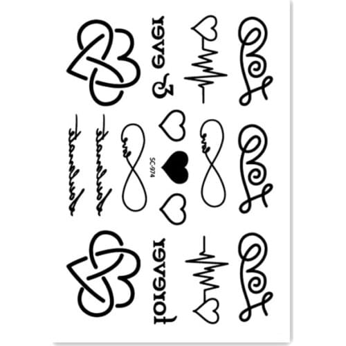 SC-974/Hot sale Taty Heart Letter Cardiogram Tattoo Designs Waterproof Fake Temporary Tattoo Stickers Black Tatoos tatuagem