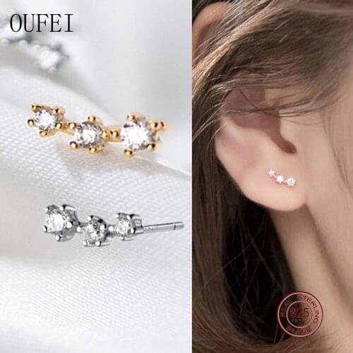 Simple Earrings For Women 925 Sterling Silver Earrings Rhinestone Zircon Fashion Earrings 925 Silver Jewelry Girl Gift Ear Row