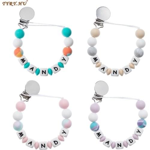 TYRY.HU Personalized Gradient Silicone Beads Pacifier Chain With Stainless Steel Clip Baby Teething DIY Baby Gift