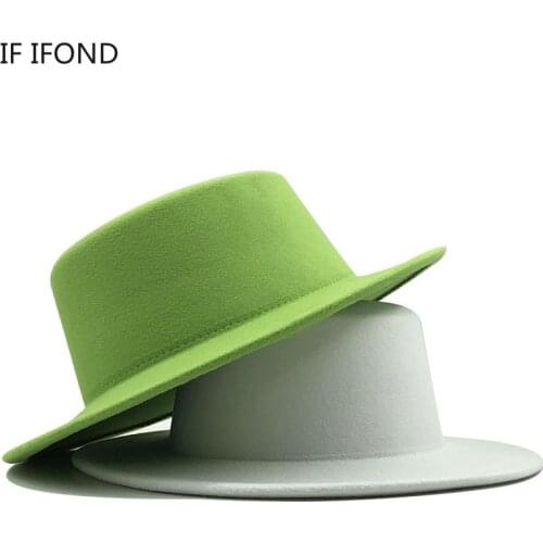 All-match Autumn Winter Wide Brim Jazz Cap Solid Color Imitation Woolen Fedora Hat Floppy Derby Triby Hats