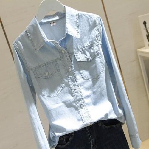Women Shirt Blouse Spring Autumn Denim Shirt Coat Womens Long-Sleeved Shirt Top Blusas Ropa De Mujer
