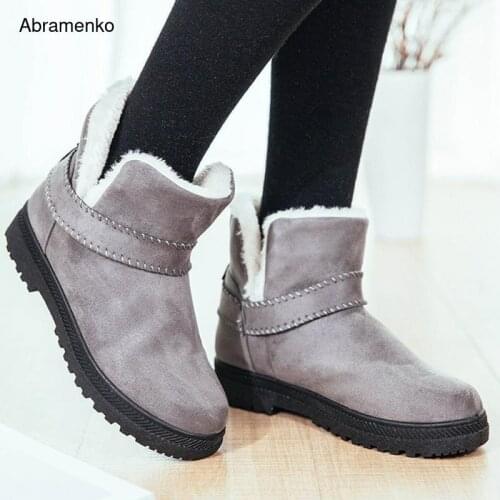 Womens Winter Warm Classic Lace Up Ankle Snow Boots Ladies Fur Flat Black Shoes Thick Bottom Female Fashion Plus Size 35-44