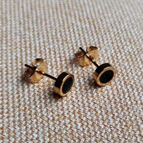 Gold Color Size 6MM Circular Black Paint Women Stud Earrings Ear Smooth Ball 316 Stainless Steel Jewelry Anti Allergy Free