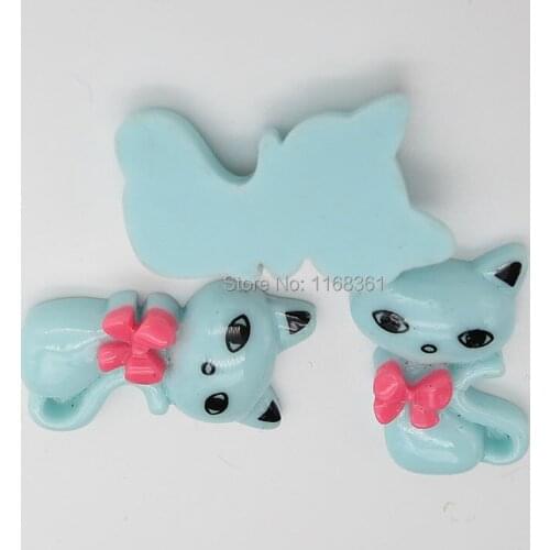 1pcs/lot resin flat back blue cat with bowknot 30mm Scrapbook Embellishment DIY Phone Decoration C001-2