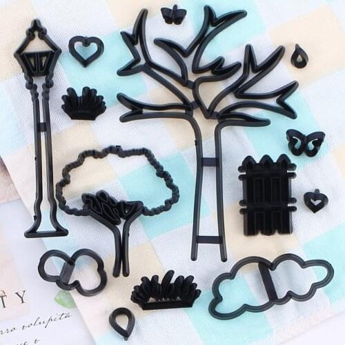 14pcs Baking Tools Park Trees Theme fondant cake stamper Printed biscuit plastic cutting die