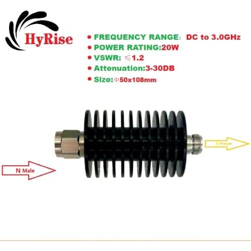 20W 3GHz 50ohms 1db,2db,3db.5db.6db.10db.15db.20db.30db,40db N attenuator