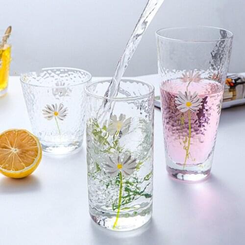 275-440ml Ins Hand-Painted Small Daisy Wie Glass Hammer Creative Japan Popular Pattern Cool Drinks Cup Multi-purpose Drinkware