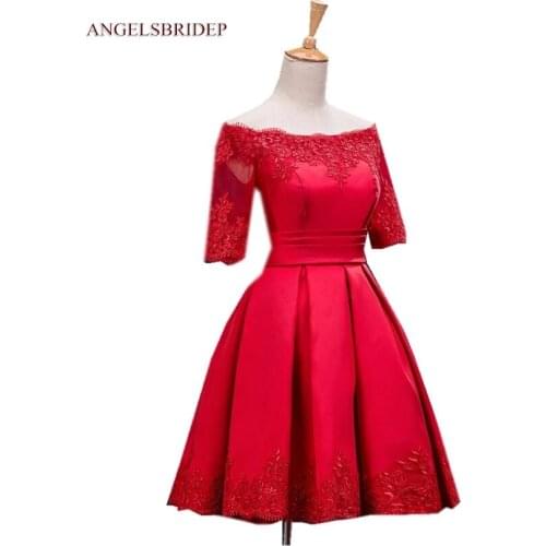 ANGELSBRIDEP Boat Homecoming Dresses Vestidos De Festa Half Sleeves Applique Special Occasion Graduation Formal Gowns Plus Size
