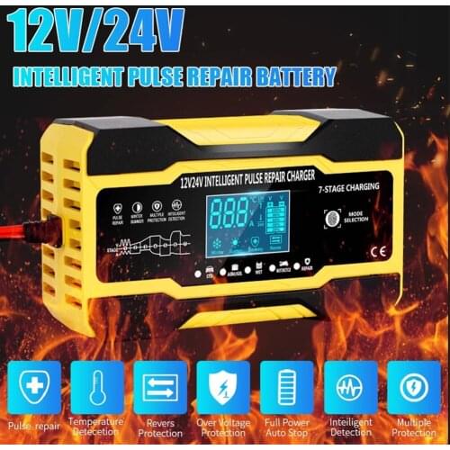 Car Battery Charger 12V 10A 24V 5A Full Automatic Intelligent Fast Charge For AGM GEL Wet Lead-acid Battery Charger LCD Display