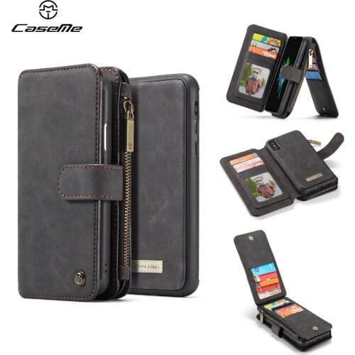 CaseMe Luxury Leather Wallet Case for iPhone 11 Pro XS XR xs max Card Holder Zipper Magnetic Phone Purse Flip Cases for 7 8plus