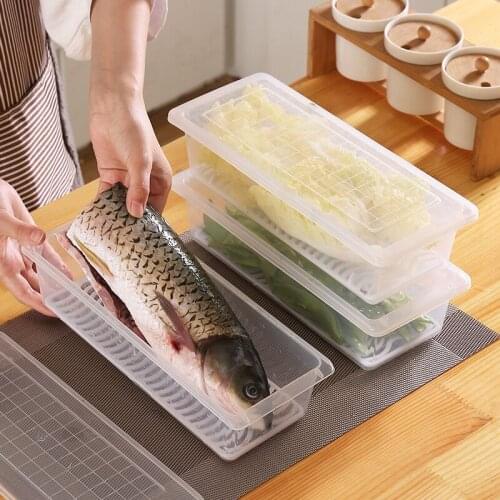 Refrigerator Frozen Fish Drainage Storage Box Kitchen Classification Food Storage Box Plastic Freezer Box with Lid