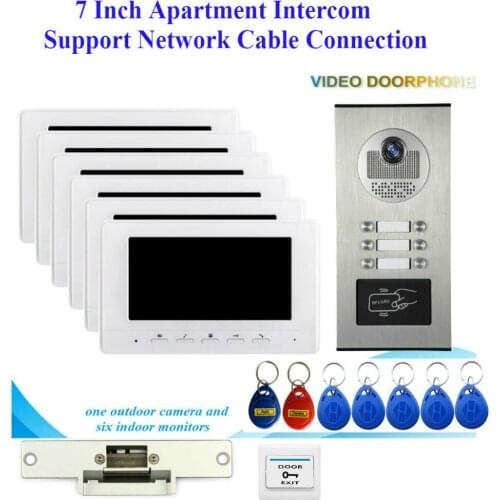 Quality 7" Wired Apartment Video Door Phone Audio Visual Intercom Entry System IR Camera for 6/4/3/2 Families