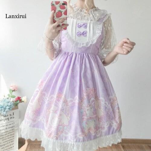 Kawaii clothing Japanese fashion Lolita jsk dress women summer cute bow cat lolita strap Gothic tea party sweet Lolita dress