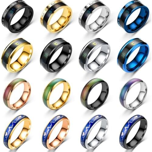 4 Models Smart Sensor Body Temperature Ring Stainless Steel Fashion Display Real-time Temperature Changing Color Rings Wholesale