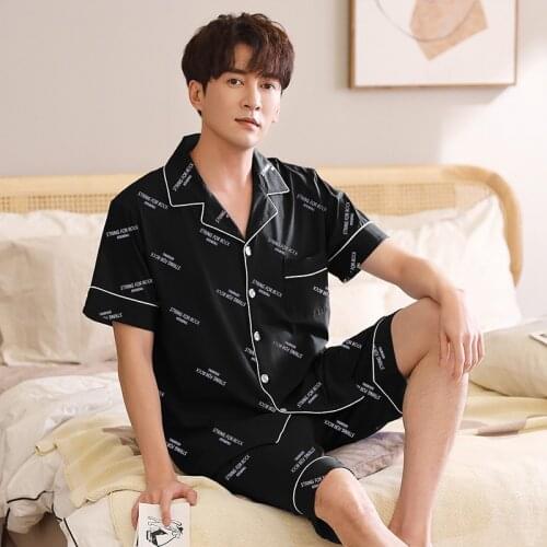 Summer Men Shorts Pajama Set Cotton Sleepwear Black Loungewear Pijama Hombre 2Pcs PJ Home Clothes Cotton Pyjama Homme Plus Size