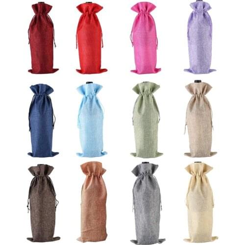 New 12 Pcs Burlap Wine Gift Bags,Drawstring Wine Bottle Covers for Wedding,Travel,Birthday,Christmas,Wine Tasting Party