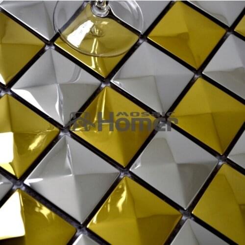 Free shipping, golden and grey mixed stainless steel metal mosaic tile pyramid metal mosaic for wall tiles