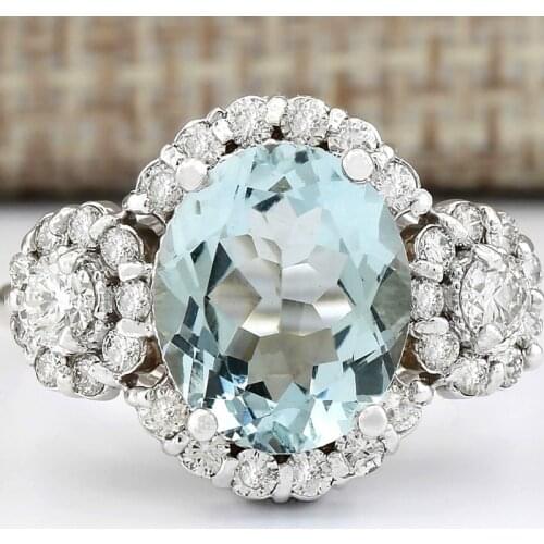 Fashion Women Light Blue Oval Cut Zircon Rings for Wedding Engagement Promise Bridal Ring Set Jewelry