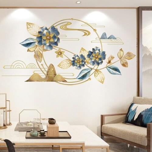 Chinese Style 3D Wall Stickers Home Office Decor Living Room TV Backdrop Wall Decal Self-adhesive Mural Art Flower Poster