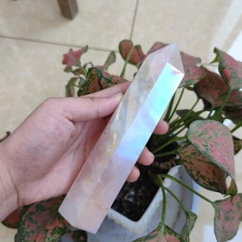 Natural beautiful electroplated powder crystal column with natural healing crystal