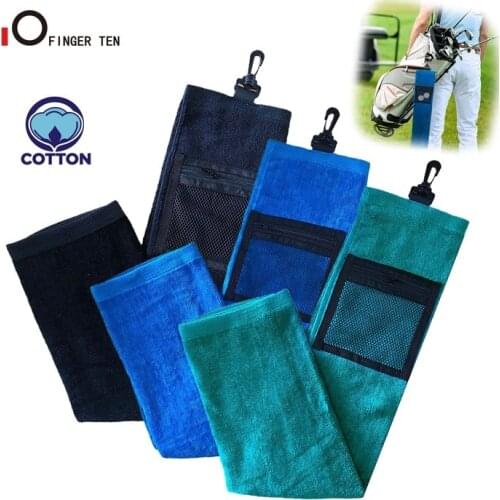 New Upgrade Tri-fold Cotton Golf Towel with Hook and Zipper Mesh Bag for Men Women Golfing Gym Cycling Sports