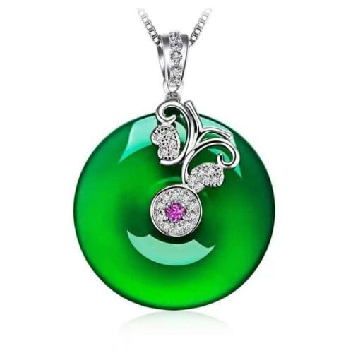 925 silver New Emerald Chalcedony Butterfly Transfer Bead Suspended Emerald Chain Necklace