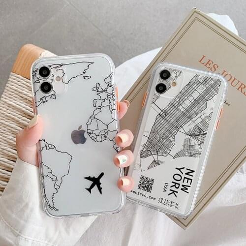Luxury Popular Planes Map Designs Phone Case for IPhone 11 Pro XR X Xs Max 8 7 Plus SE2 Soft Transparent Cases Back Cover Coque