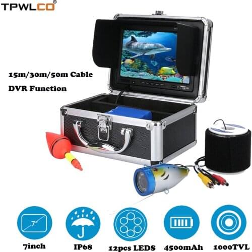 15m/30m/50m Cable 7inch 1000TVL Fish Finder Underwater Fishing Camera With 12pcs LEDS 4500mA Battery For Fishing