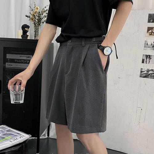 Summer Shorts Mens Fashion Solid Color Business Casual Shorts Men Streetwear Wild Loose Korean Dress Shorts Mens S-XL