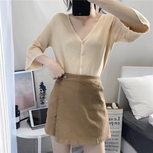 Irregular Button Shorts Skirt 2021 Summer Khaki Office Shorts Ladies Workwear Plus Size Swag Female Hong Kong Style Shorts