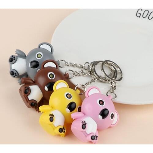 Cute Koala LED Key Chain Mini Flashlight Sound Key Holder Multicolor Cartoon Keyring Kids Toy Women Men Jewelry