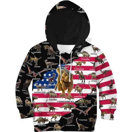 America Flag Dinosaur 3D All Over Printed Hoodies Kids Pullover Sweatshirt Tracksuit T Shirts Boy For Girl Funny Apparel