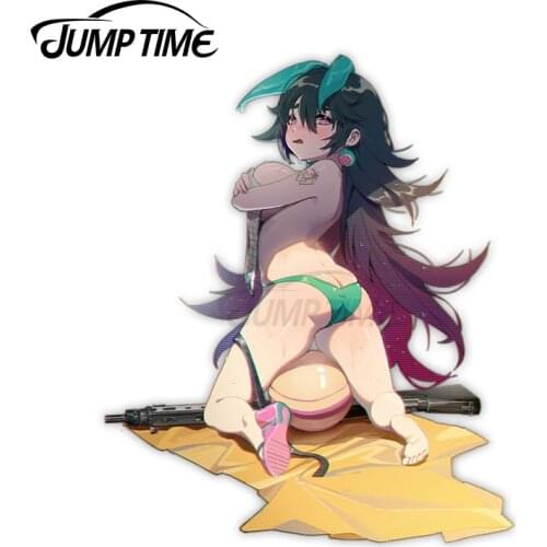 Jump Time 13 x6.2cm For Girls Frontline Ameli Catch! Waifu Sexy Car Stickers Vinyl Material Decal Car Accessories Graffiti Decor