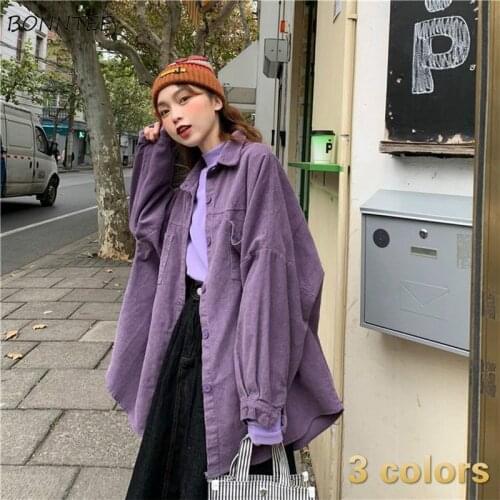 Basic Jackets Women Harajuku Spring New Arrival Chic Corduroy Ladies Outwear Simple Long Sleeve Teens Streetwear Solid BF Style