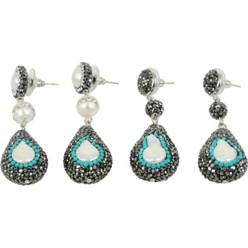 New Waterdrop Teardrop Shape Pearl Pave Rhinestone Beads Charms with 8mm Ball Connectors Dangle Earrings For Women