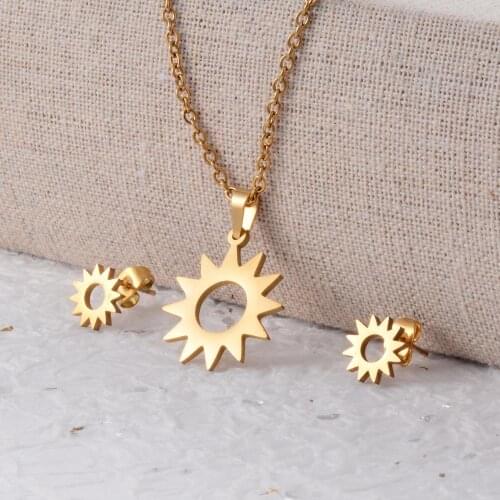 Stainless steel new Pendant Earrings Necklace sunflower pattern ladies jewelry