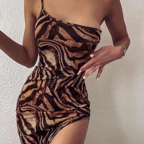 70% Dropshipping!!Womens dress tiger print one-shoulder strap polyester fashion sweet summer skirt